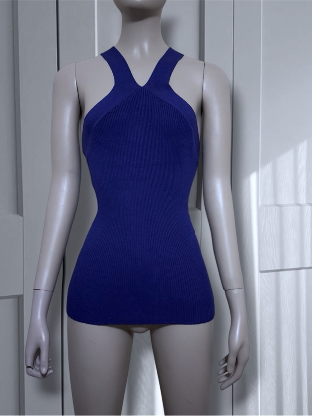 Cobalt Blue Ribbed Knit Halter Top